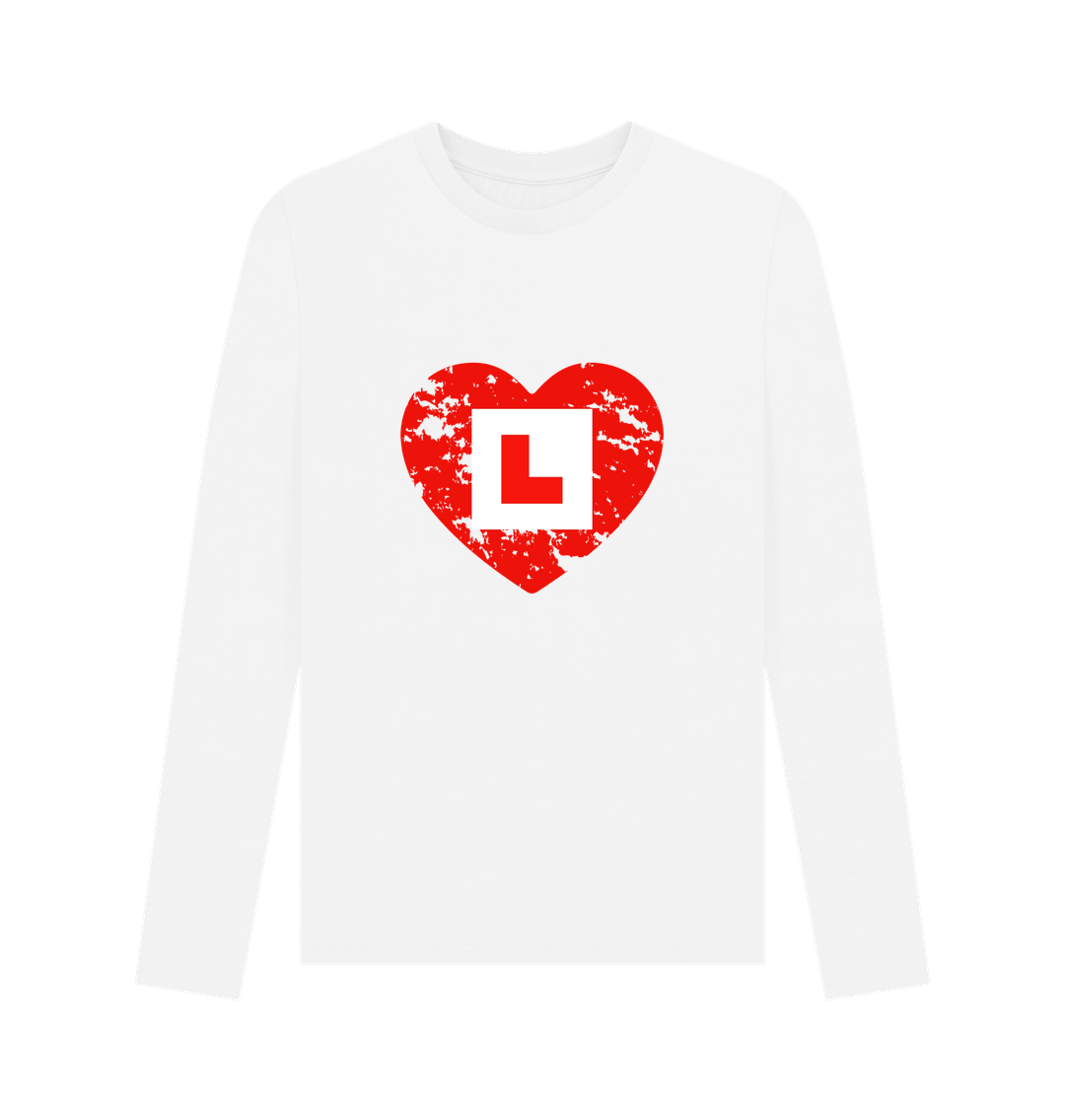 White L plate plus mottled heart - long sleeve t-shirt
