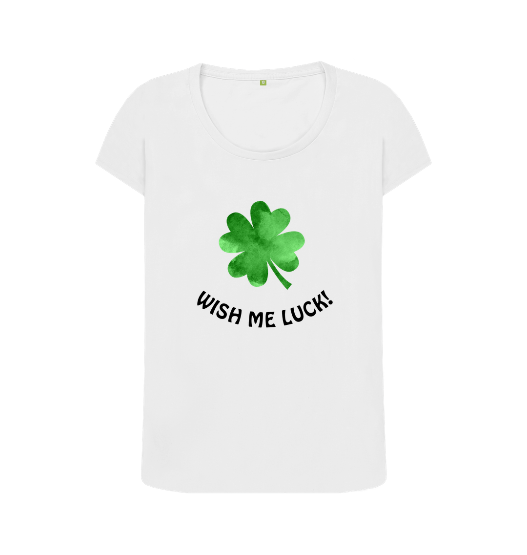 White Lucky four leaf clover - scoop neck t-shirt