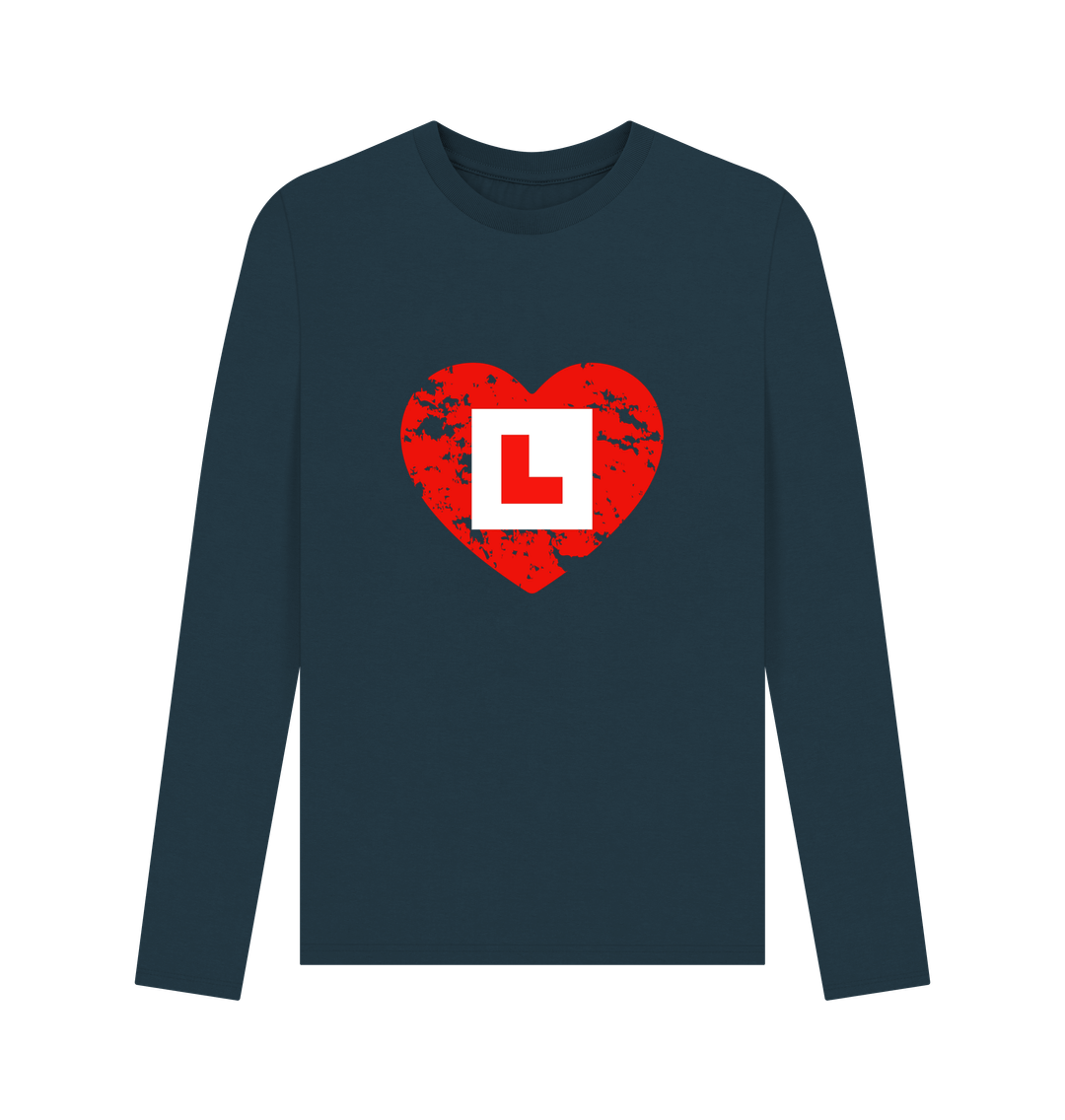 Denim Blue L plate plus mottled heart - long sleeve t-shirt