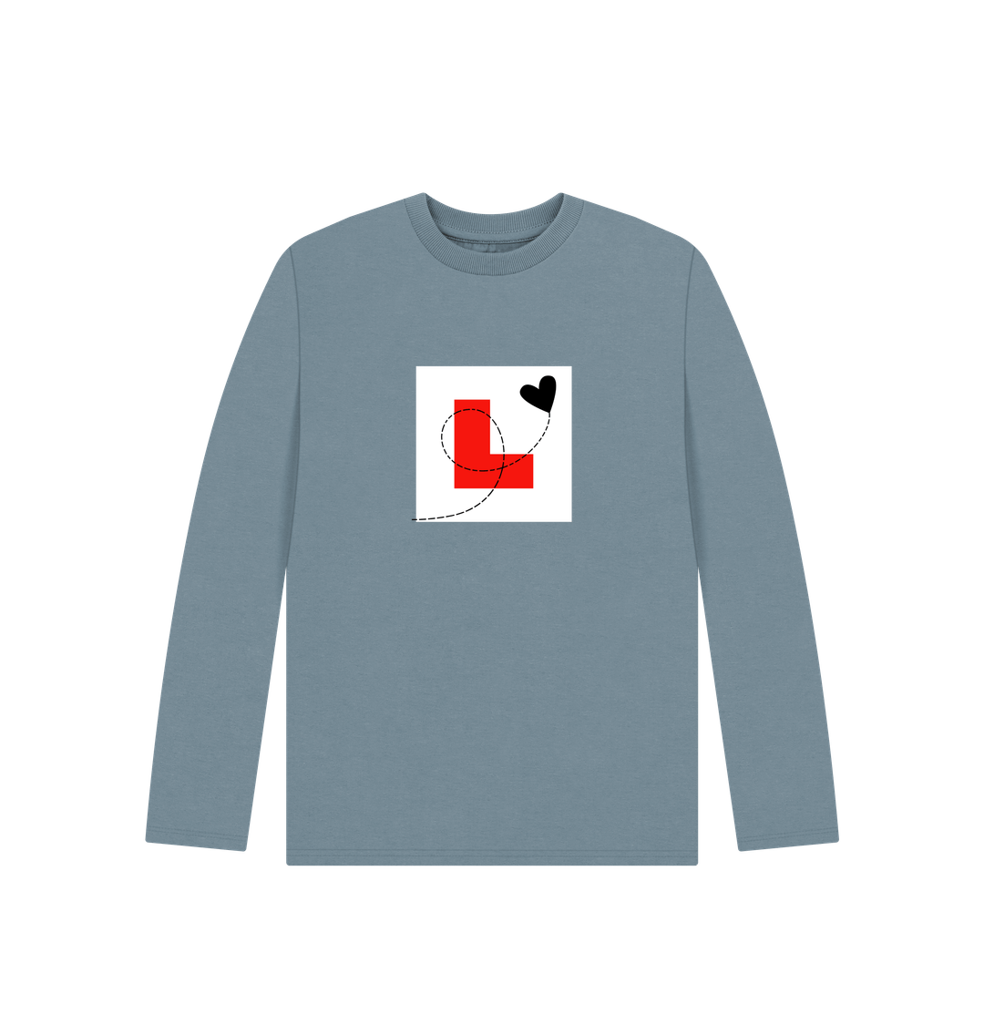 Stone Blue Printed Kids T-Shirt Front
