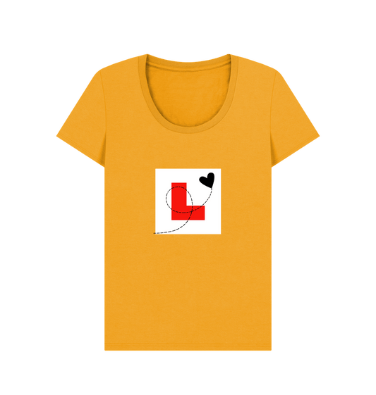 Mustard L plate plus a soaring heart - scoop neck t-shirt