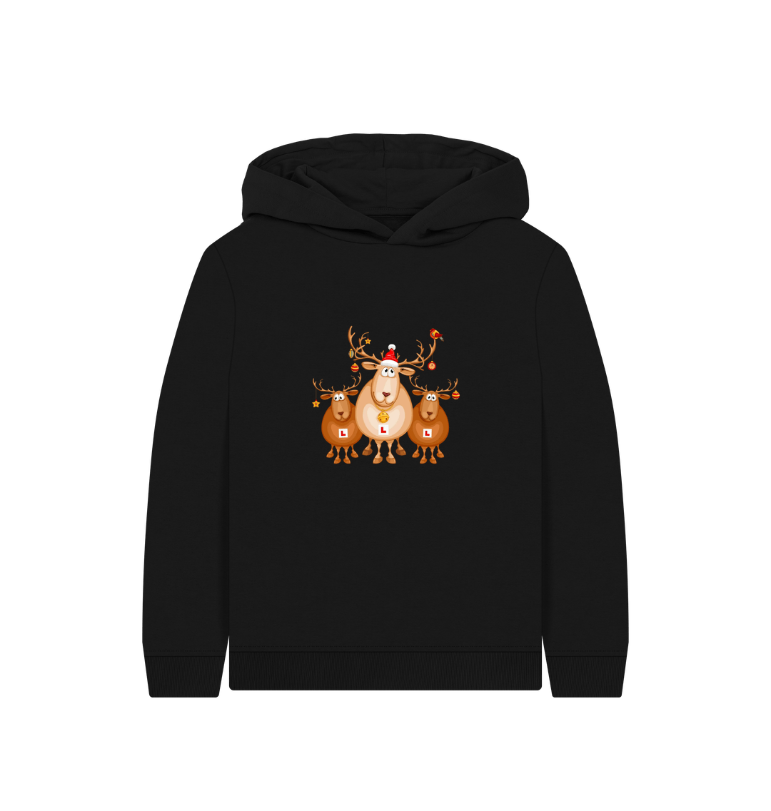 Black Printed Kids Hoodie Front