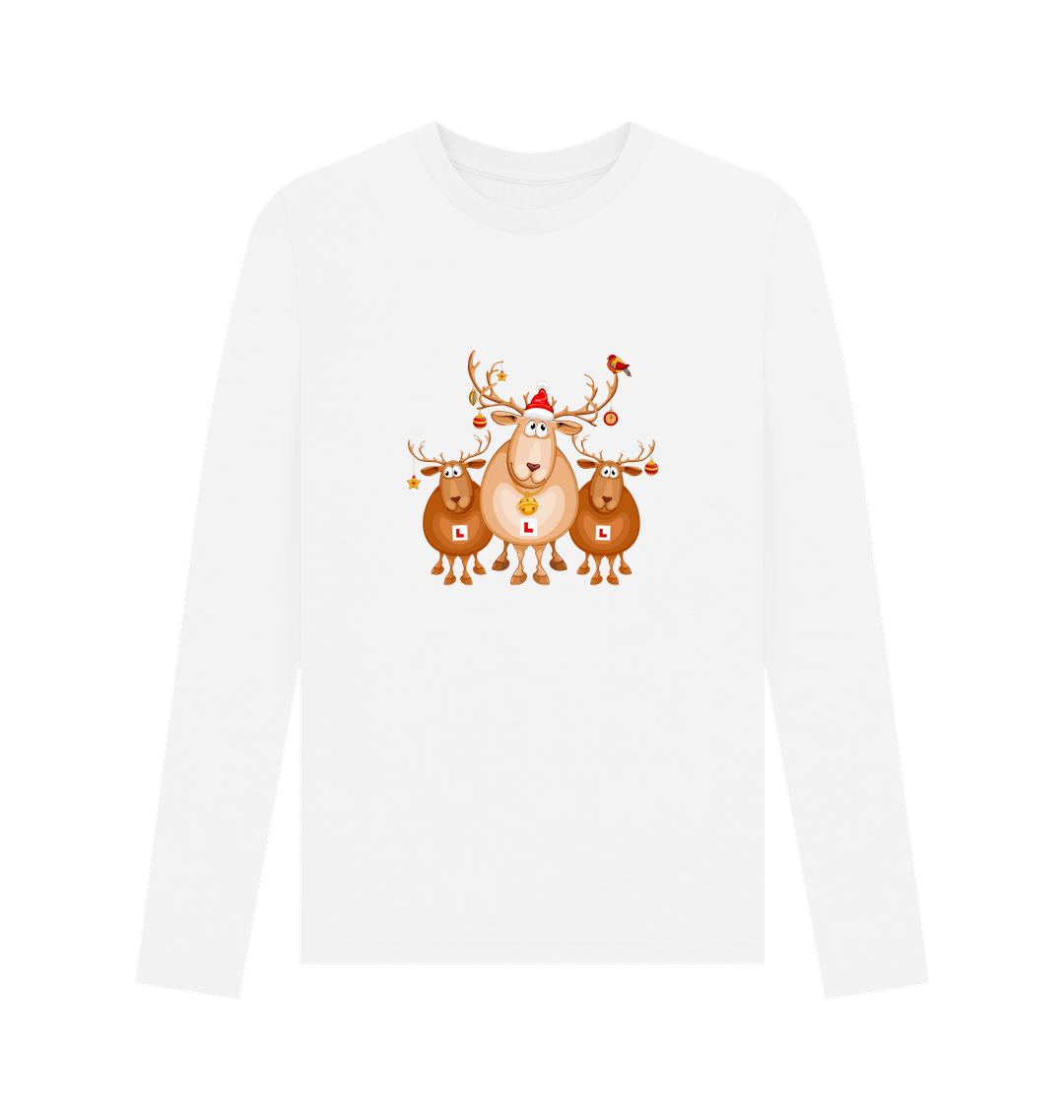 White Printed Long Sleeve T Shirt Front