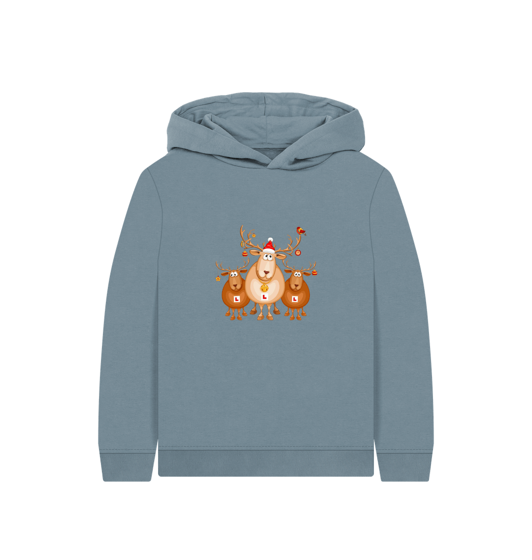 Stone Blue Printed Kids Hoodie Front