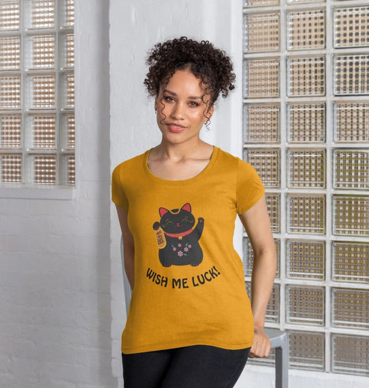 Lucky maneki-neko cat - scoop neck t-shirt